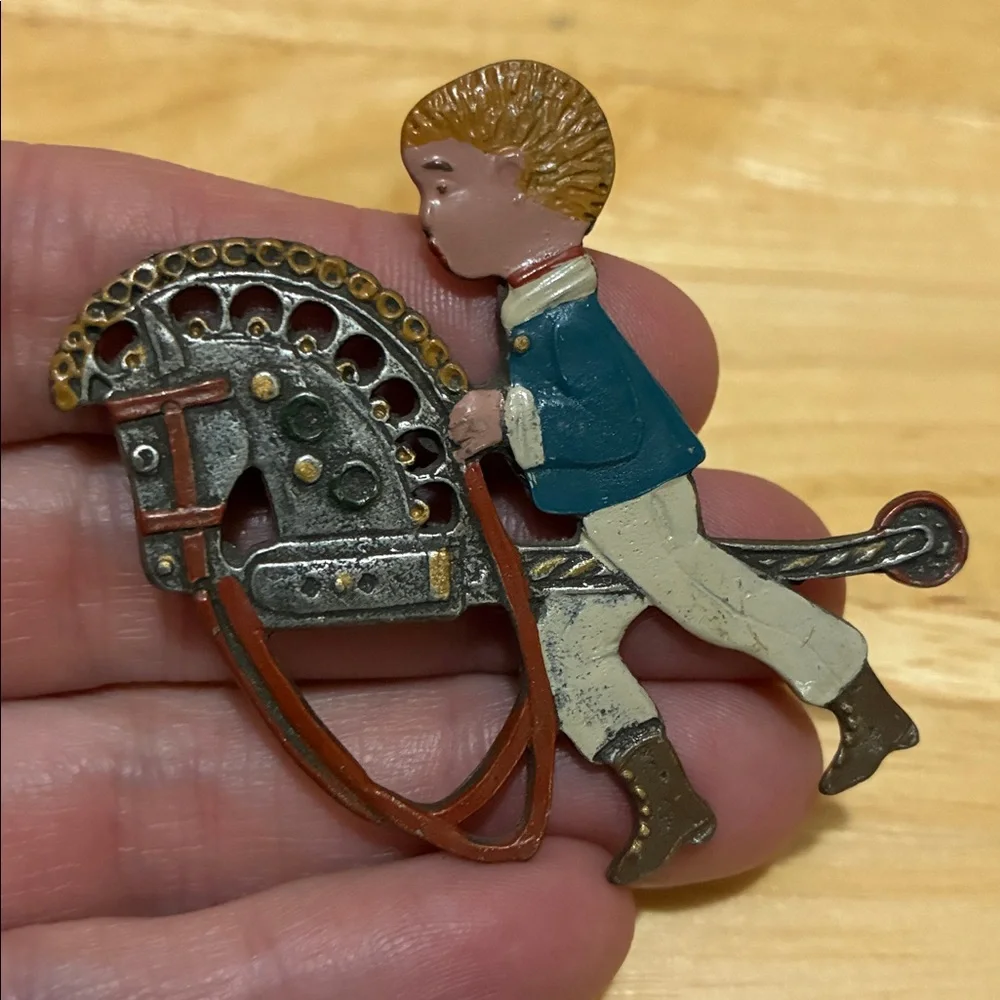 Vintage metal toy horse ornaments.  Rocking horse and stick horse